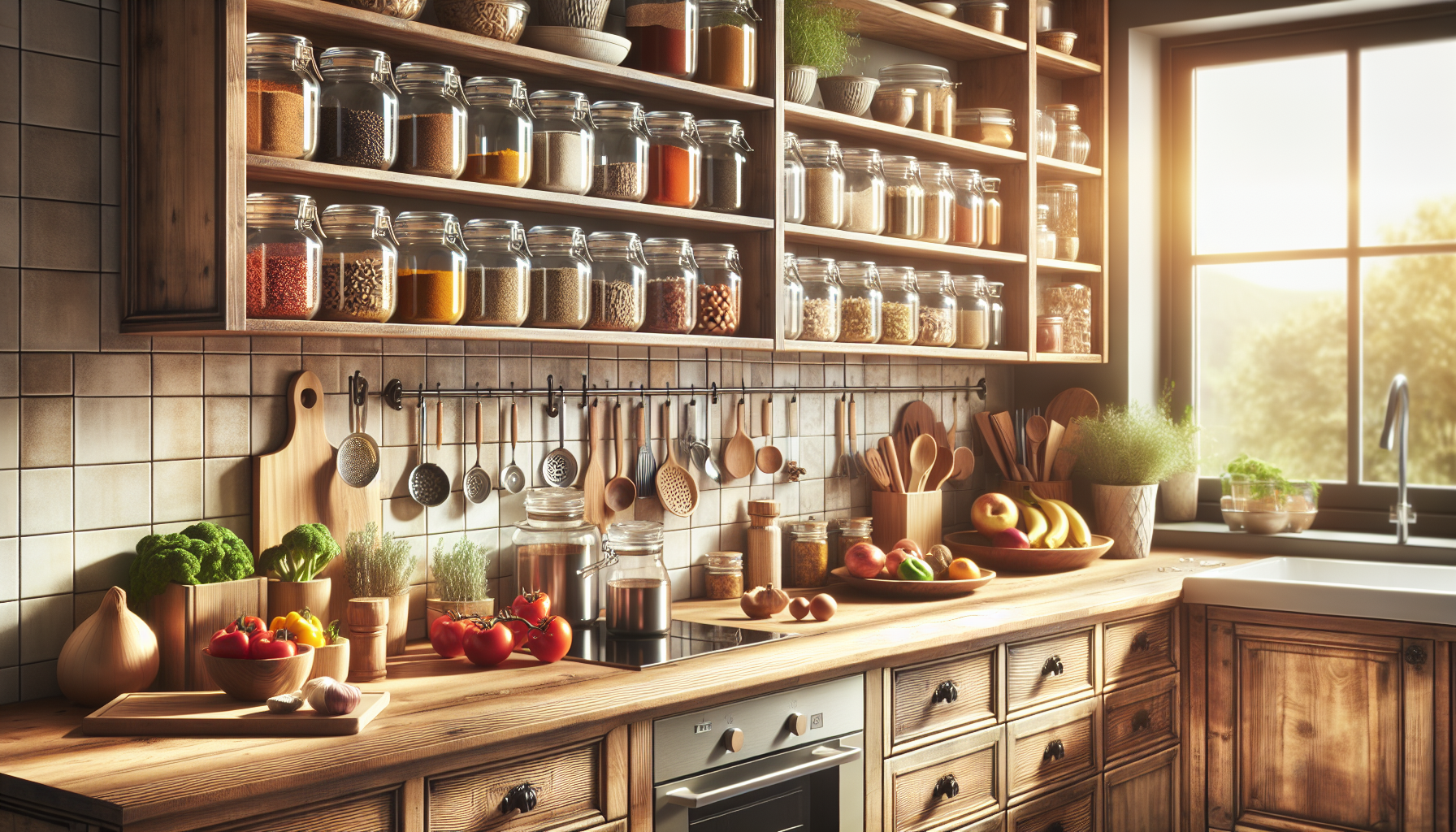 A beautifully organized pantry with labeled containers and neatly arranged shelves.